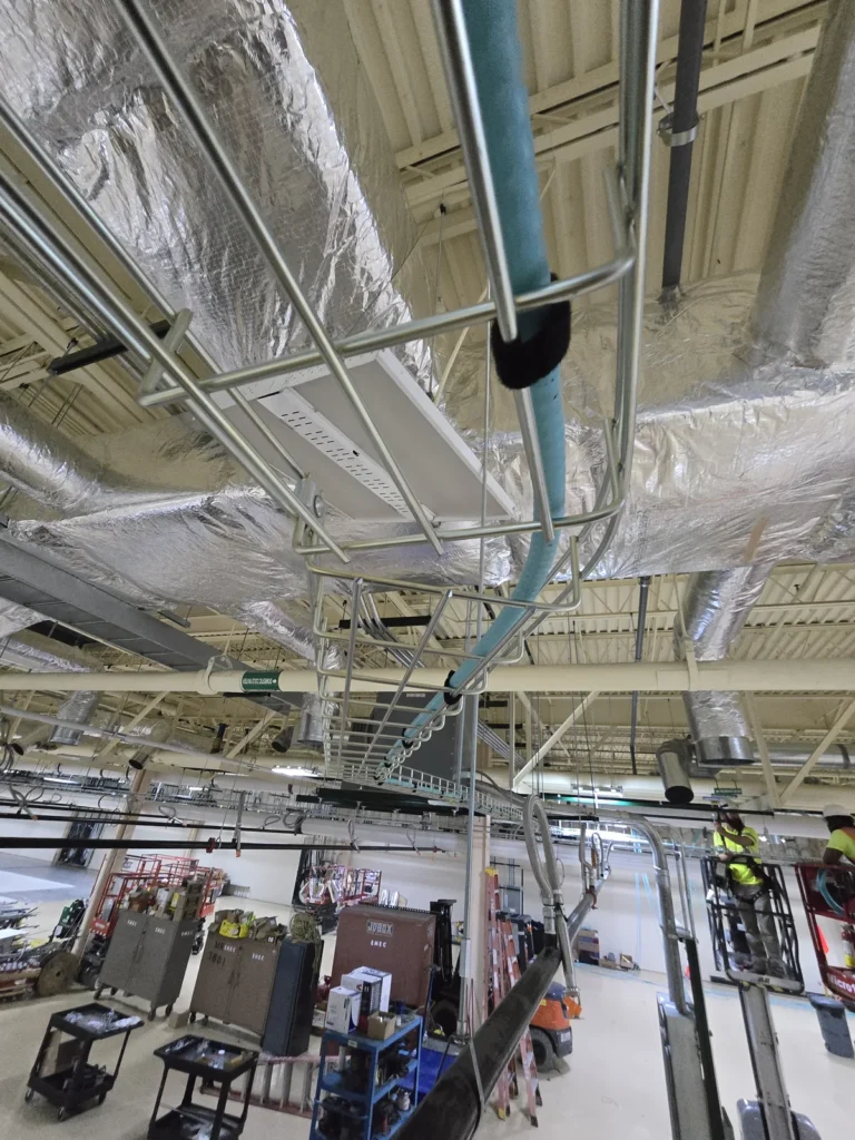 Overhead structured cabling installed by WiredOptics as an example for Portland Tennessee facilities